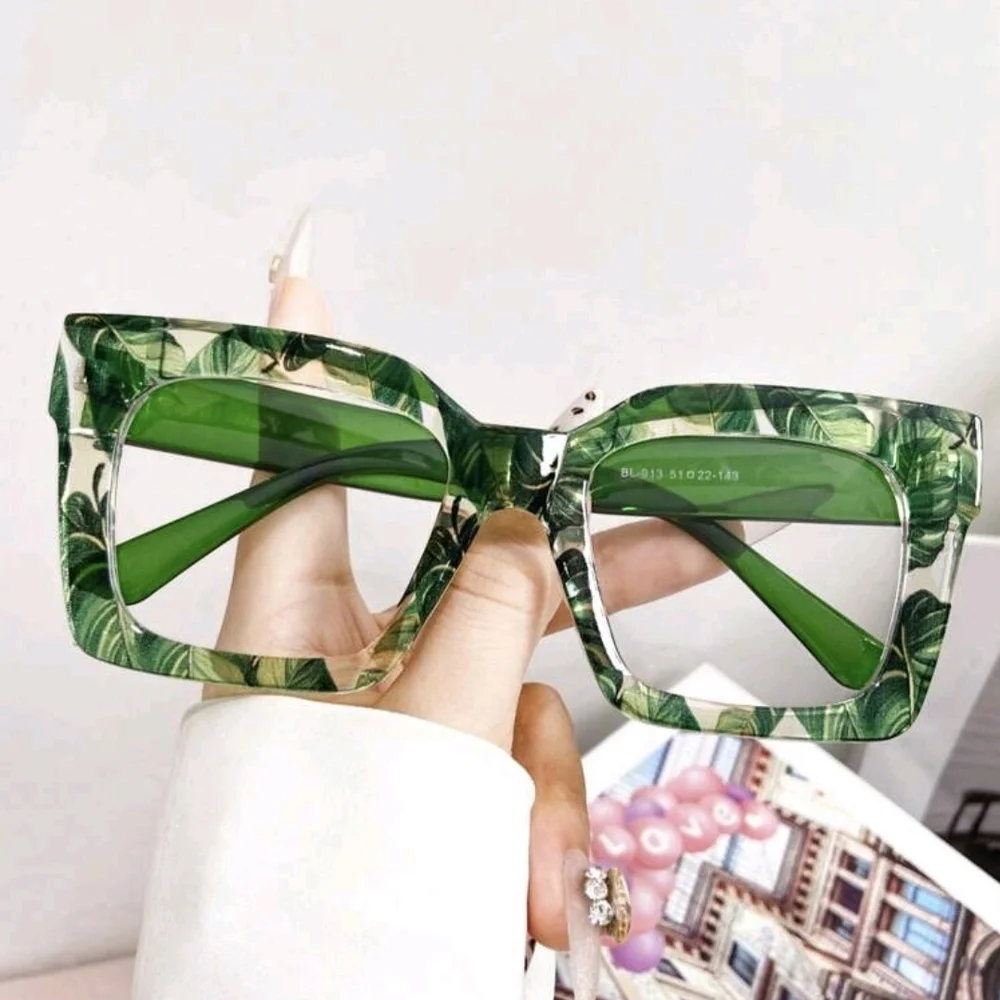 NEW Green Multicolor Leaf Oversized Fashion Glasses
